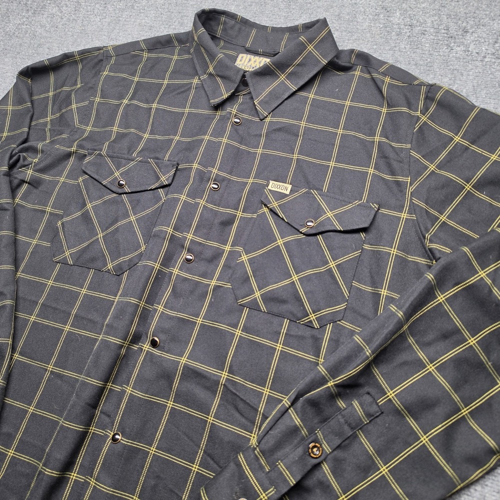 Dixxon Flannel Stay Gold Mens 2XT Tall Charcoal Black Yellow Grid Plaid Snap Shi